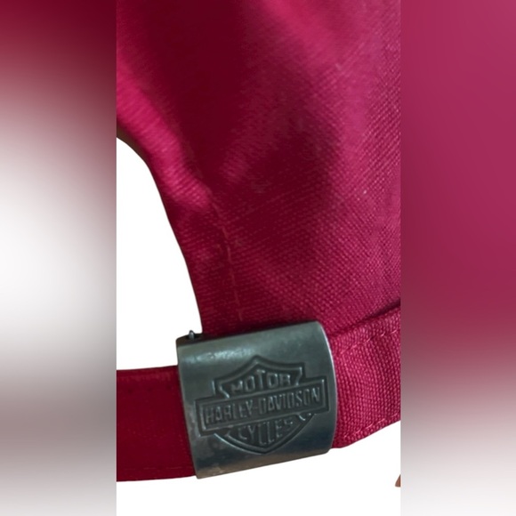 Harley ~Davidson Red Fitted Moto Hat Crystal Logo Adjustable Sizing 100% Cotton - Picture 8 of 8